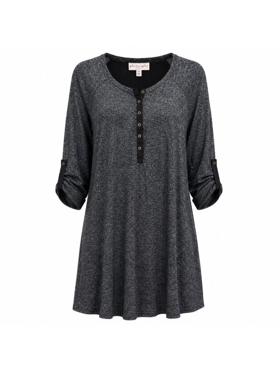 philosophy Dresses & Skirts - Philosophy Dresses Charcoal Heather Knit Roll-Tab Sleeve Henley Dress Size S